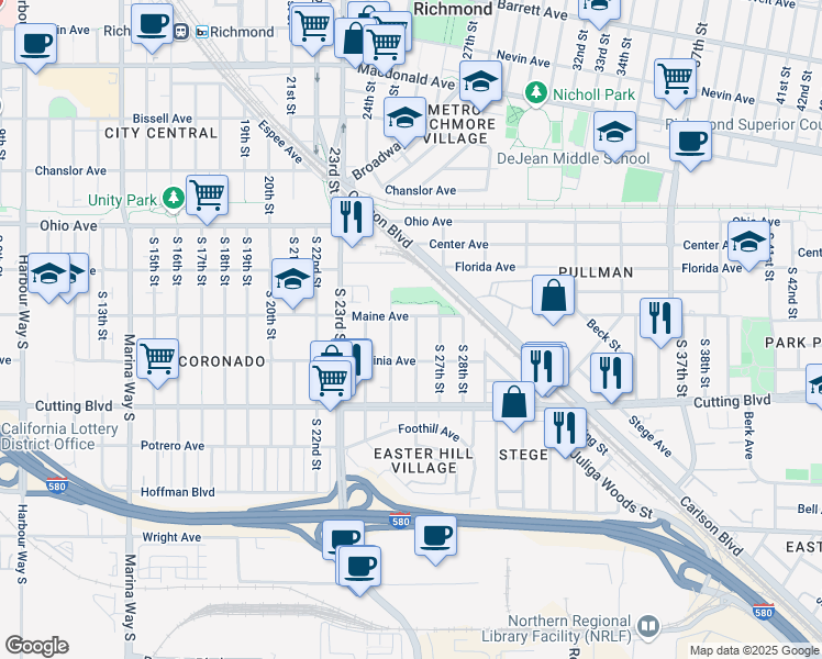 map of restaurants, bars, coffee shops, grocery stores, and more near 321 South 26th Street in Richmond