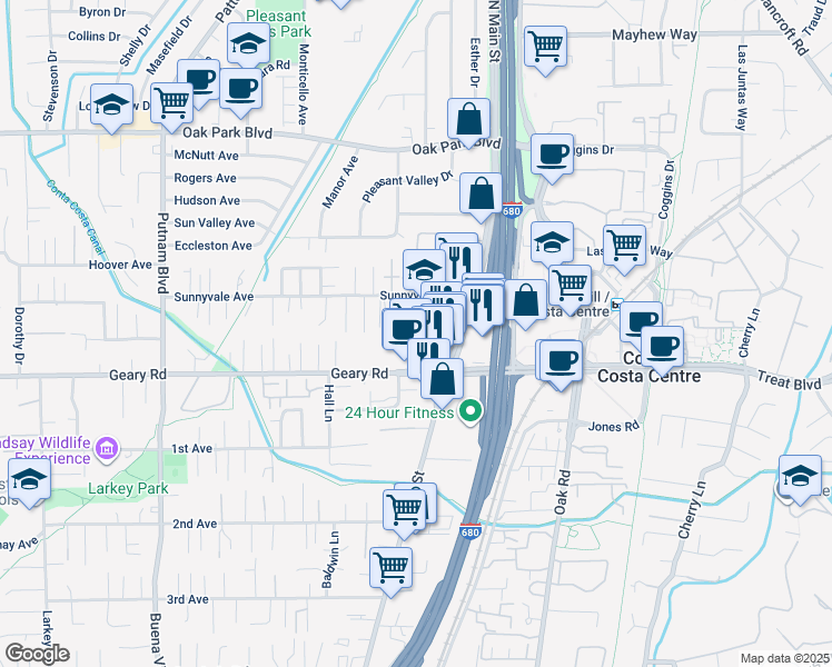 map of restaurants, bars, coffee shops, grocery stores, and more near 1064 Wesley Court in Walnut Creek