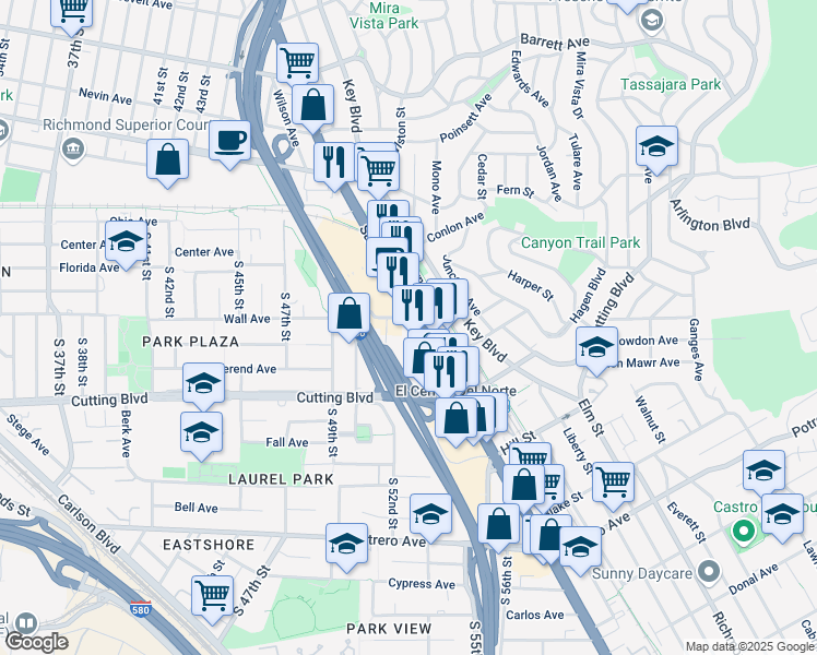 map of restaurants, bars, coffee shops, grocery stores, and more near 11795 San Pablo Avenue in El Cerrito