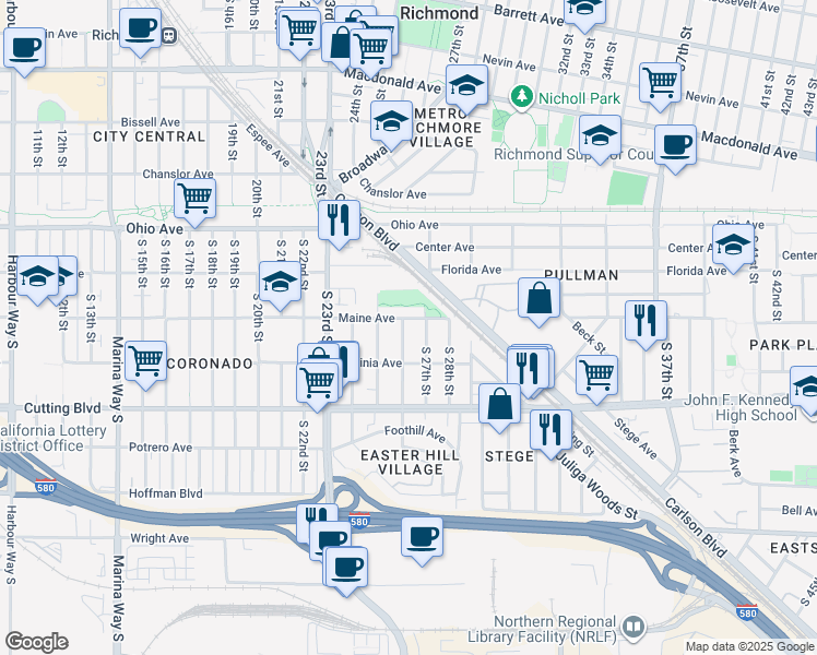 map of restaurants, bars, coffee shops, grocery stores, and more near 318 South 26th Street in Richmond