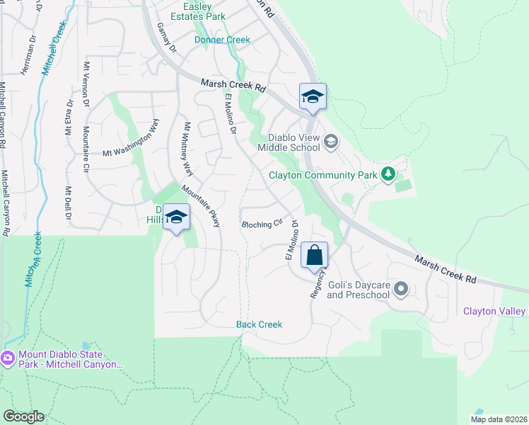 map of restaurants, bars, coffee shops, grocery stores, and more near 717 Bloching Circle in Clayton