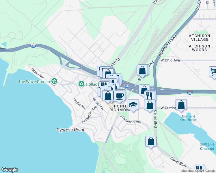 map of restaurants, bars, coffee shops, grocery stores, and more near 40 Cottage Avenue in Richmond