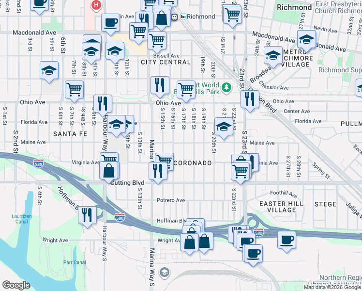 map of restaurants, bars, coffee shops, grocery stores, and more near 329 South 17th Street in Richmond