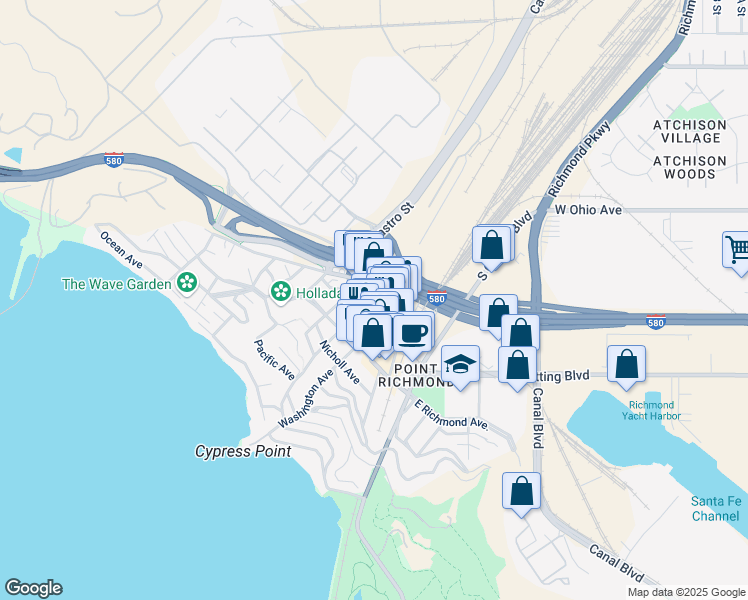map of restaurants, bars, coffee shops, grocery stores, and more near 28 Cottage Avenue in Richmond