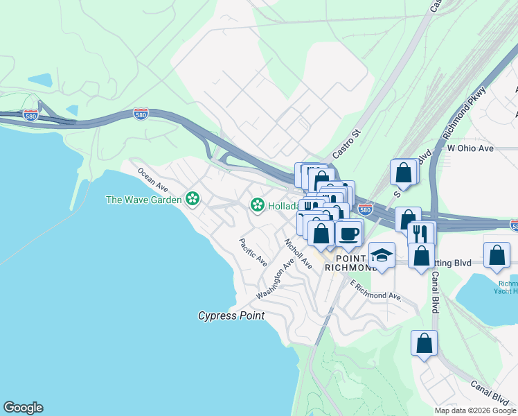 map of restaurants, bars, coffee shops, grocery stores, and more near 456 West Richmond Avenue in Richmond
