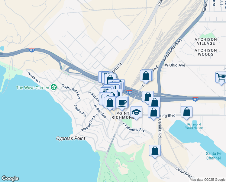 map of restaurants, bars, coffee shops, grocery stores, and more near 28 Cottage Avenue in Richmond