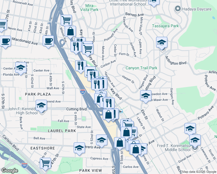 map of restaurants, bars, coffee shops, grocery stores, and more near 11740 San Pablo Avenue in El Cerrito