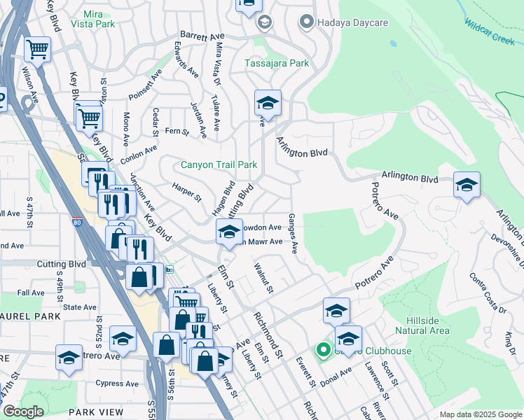 map of restaurants, bars, coffee shops, grocery stores, and more near 6775 Kenilworth Avenue in El Cerrito