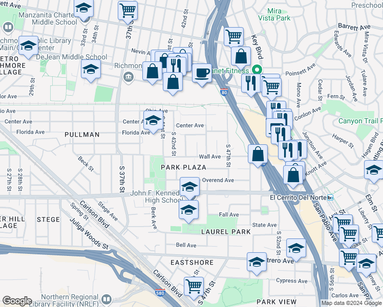 map of restaurants, bars, coffee shops, grocery stores, and more near 4315 Wall Avenue in Richmond