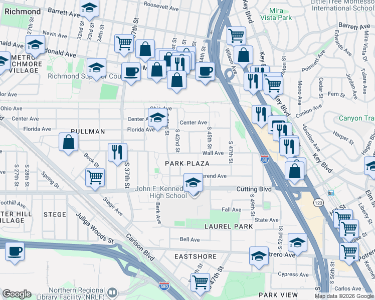 map of restaurants, bars, coffee shops, grocery stores, and more near 4224 Wall Avenue in Richmond
