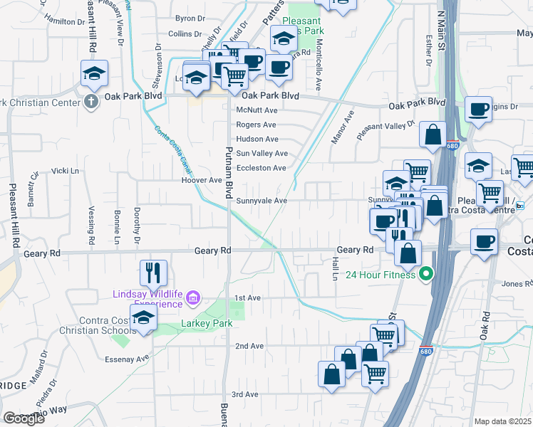 map of restaurants, bars, coffee shops, grocery stores, and more near 1108 Andrew Lane in Walnut Creek