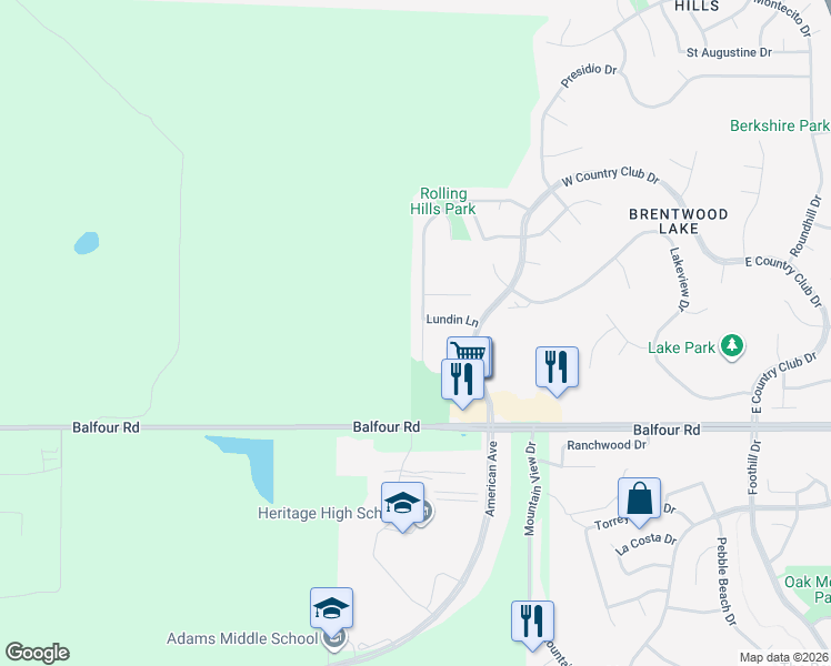 map of restaurants, bars, coffee shops, grocery stores, and more near 686 Canmore Court in Brentwood