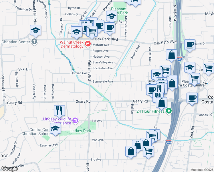 map of restaurants, bars, coffee shops, grocery stores, and more near 1795 Sunnyvale Avenue in Walnut Creek