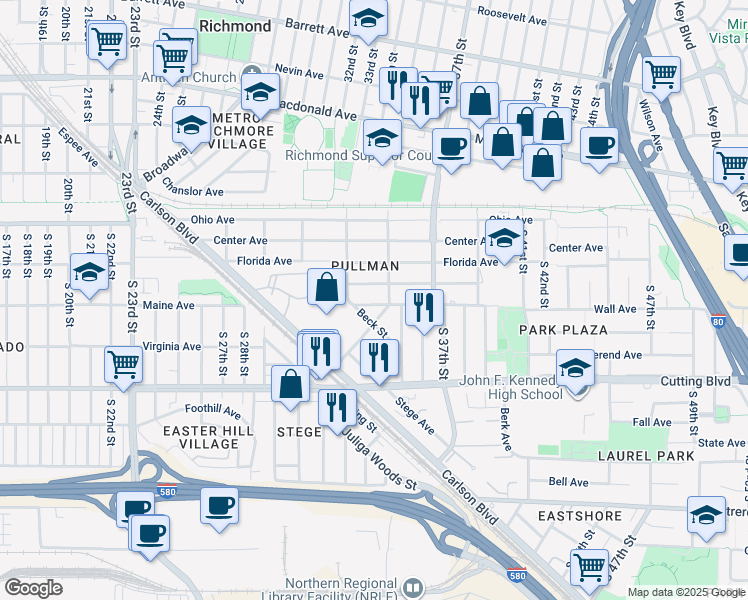 map of restaurants, bars, coffee shops, grocery stores, and more near 332 South Street in Richmond