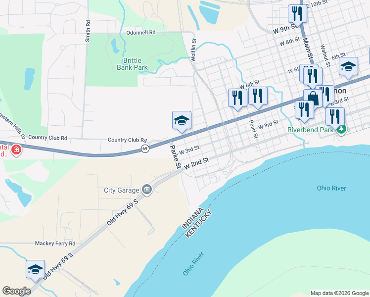 map of restaurants, bars, coffee shops, grocery stores, and more near 1114 West 4th Street in Mount Vernon