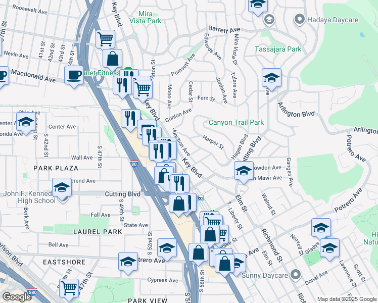 map of restaurants, bars, coffee shops, grocery stores, and more near 2022 Junction Avenue in El Cerrito