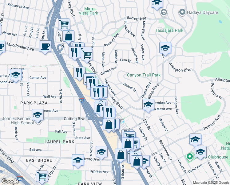 map of restaurants, bars, coffee shops, grocery stores, and more near 2022 Junction Avenue in El Cerrito