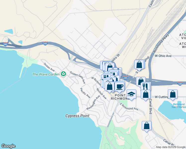 map of restaurants, bars, coffee shops, grocery stores, and more near 335 Tewksbury Avenue in Richmond