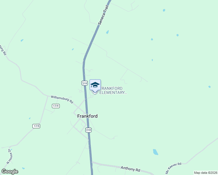 map of restaurants, bars, coffee shops, grocery stores, and more near 18160 Seneca Trail in Frankford