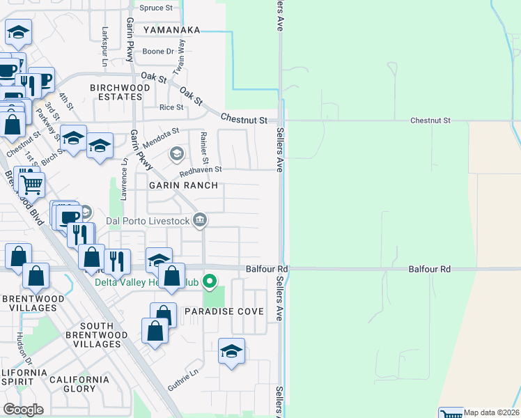 map of restaurants, bars, coffee shops, grocery stores, and more near 895 Boltzen Court in Brentwood