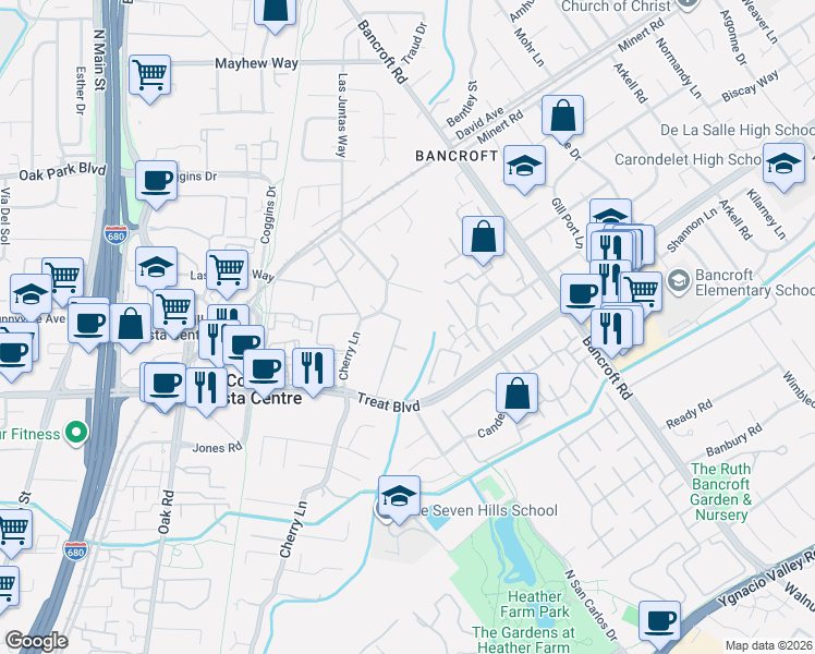 map of restaurants, bars, coffee shops, grocery stores, and more near 220 Alderwood Road in Walnut Creek