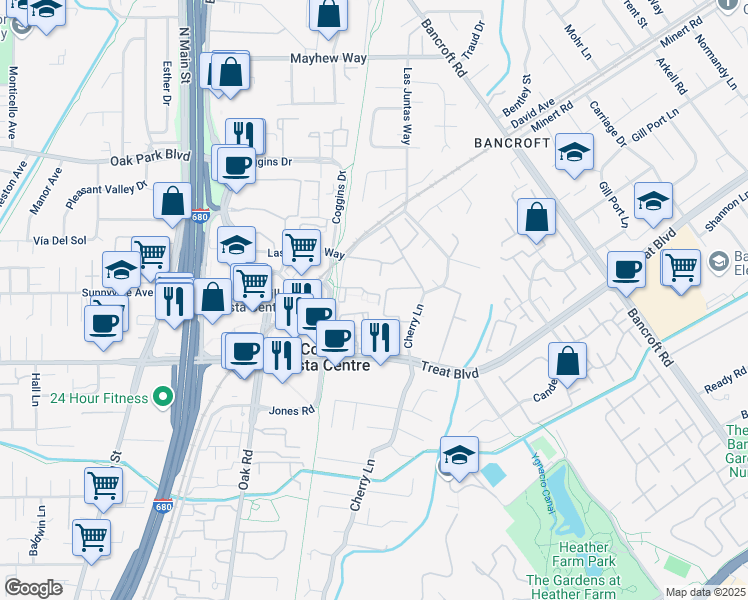 map of restaurants, bars, coffee shops, grocery stores, and more near 120 Roble Road in Walnut Creek