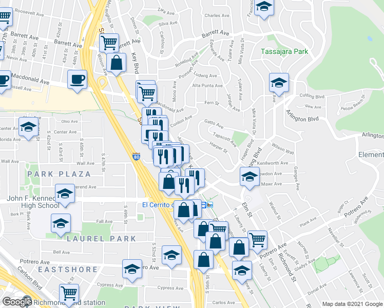map of restaurants, bars, coffee shops, grocery stores, and more near 2030 Junction Avenue in El Cerrito
