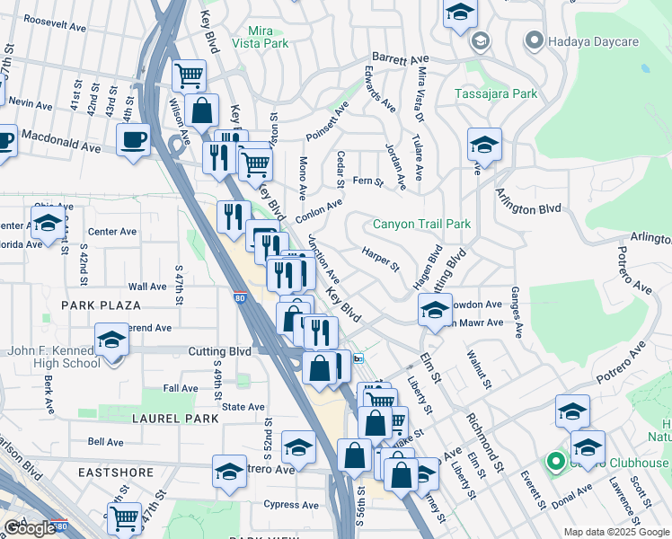 map of restaurants, bars, coffee shops, grocery stores, and more near 2030 Junction Avenue in El Cerrito