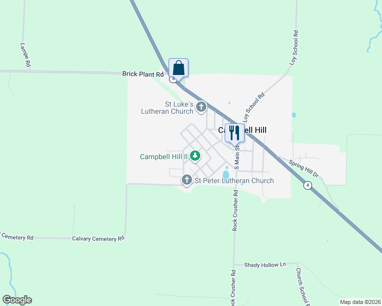 map of restaurants, bars, coffee shops, grocery stores, and more near 196-198 North Park Street in Campbell Hill