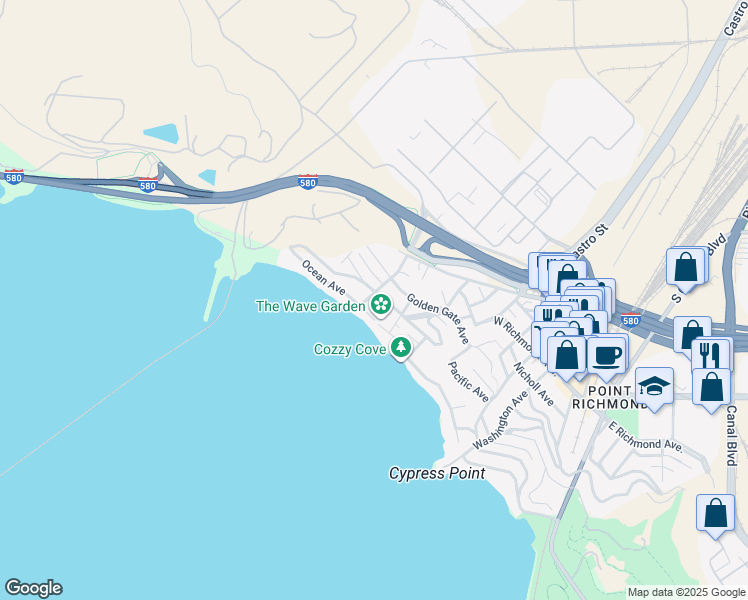 map of restaurants, bars, coffee shops, grocery stores, and more near 645 Western Drive in Richmond
