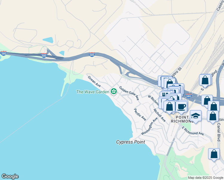 map of restaurants, bars, coffee shops, grocery stores, and more near 645 Western Drive in Richmond