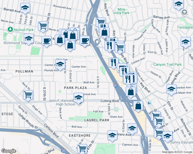 map of restaurants, bars, coffee shops, grocery stores, and more near in Richmond