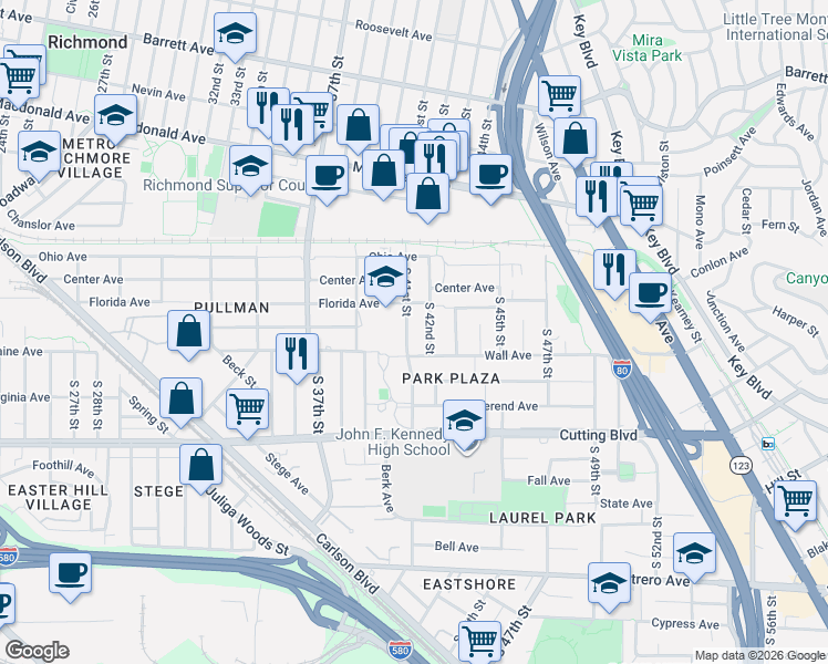 map of restaurants, bars, coffee shops, grocery stores, and more near 226 South 41st Street in Richmond