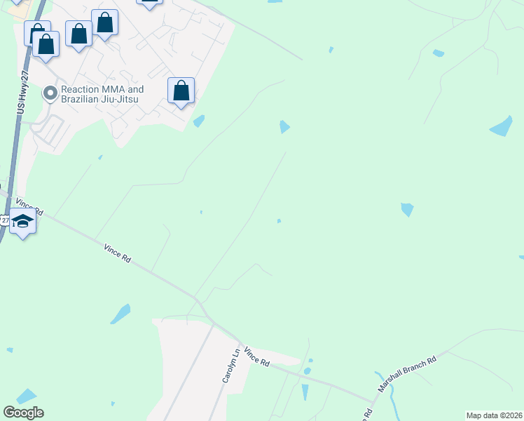 map of restaurants, bars, coffee shops, grocery stores, and more near 125 Vincewood Drive in Nicholasville