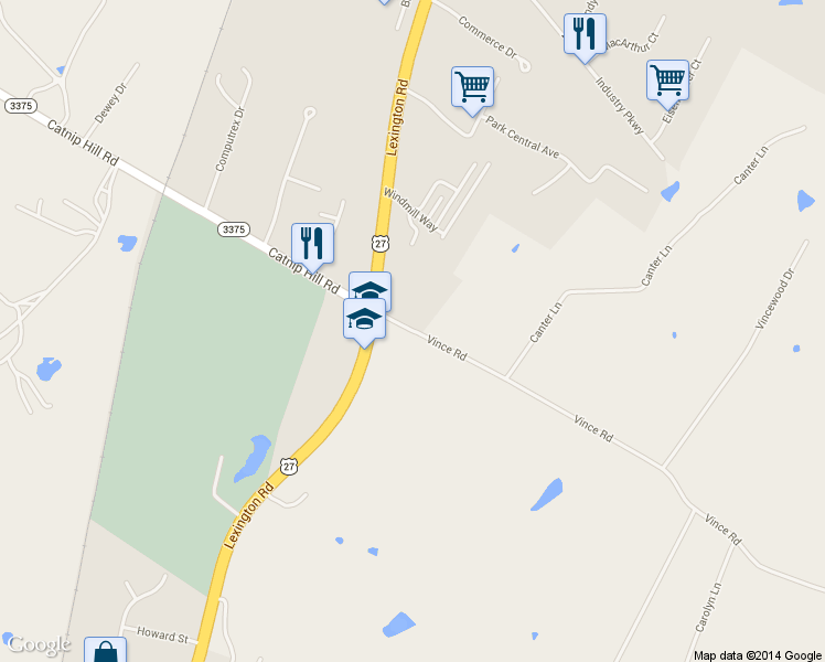 map of restaurants, bars, coffee shops, grocery stores, and more near 2034 Vince Road in Nicholasville