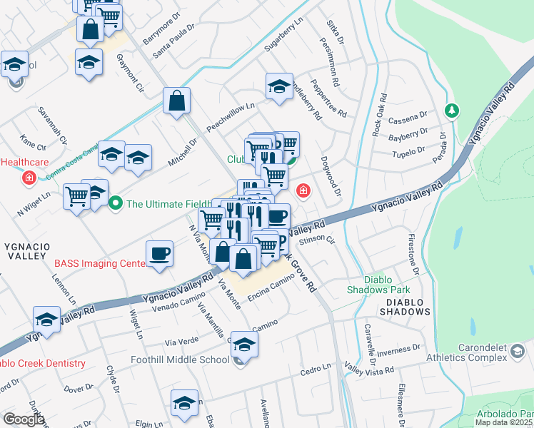 map of restaurants, bars, coffee shops, grocery stores, and more near 2290 Oak Grove Rd in Walnut Creek