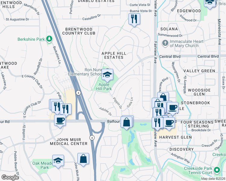 map of restaurants, bars, coffee shops, grocery stores, and more near 1914 Crispin Drive in Brentwood