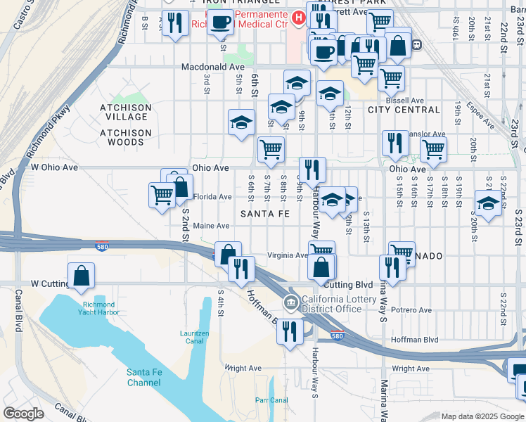 map of restaurants, bars, coffee shops, grocery stores, and more near 227 South 7th Street in Richmond