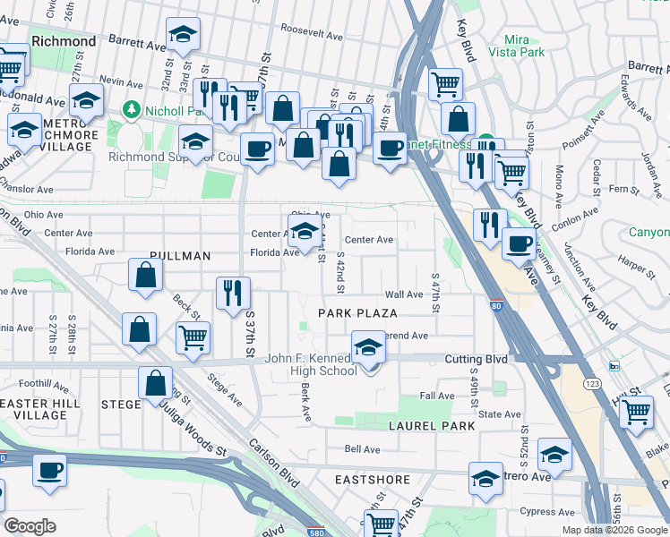 map of restaurants, bars, coffee shops, grocery stores, and more near 226 South 41st Street in Richmond
