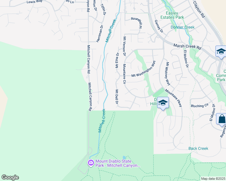 map of restaurants, bars, coffee shops, grocery stores, and more near 581 Mount Dell Drive in Clayton
