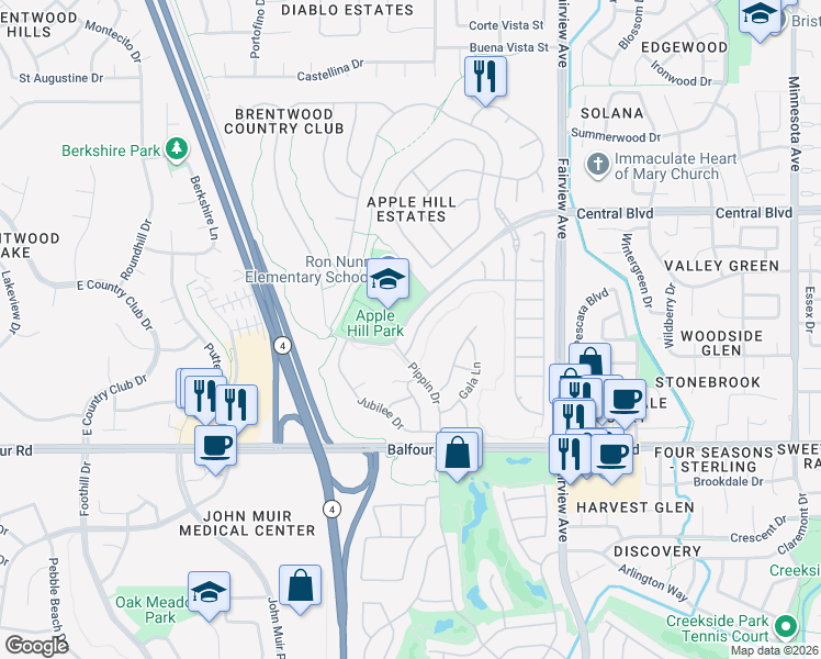 map of restaurants, bars, coffee shops, grocery stores, and more near 1914 Crispin Drive in Brentwood