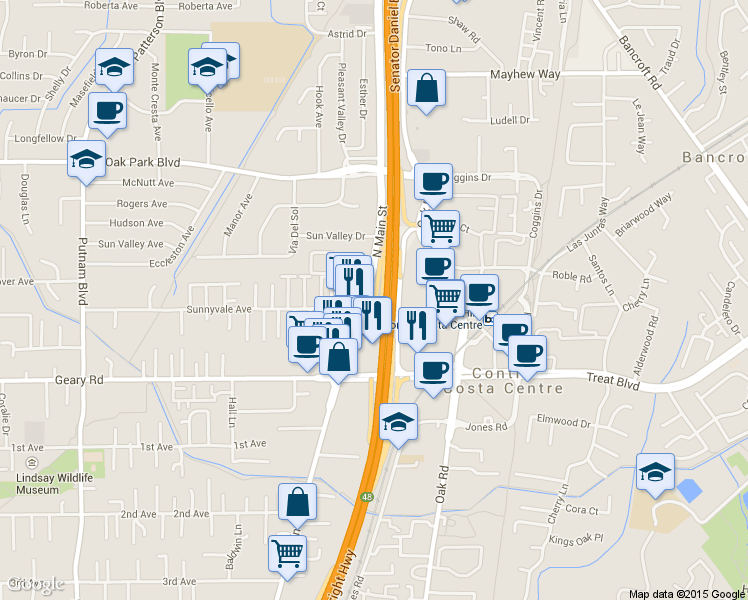 map of restaurants, bars, coffee shops, grocery stores, and more near 2984 Main St in Walnut Creek