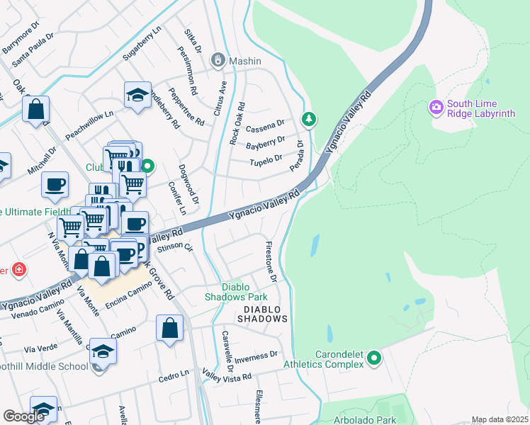 map of restaurants, bars, coffee shops, grocery stores, and more near 110 Renwick Place in Walnut Creek