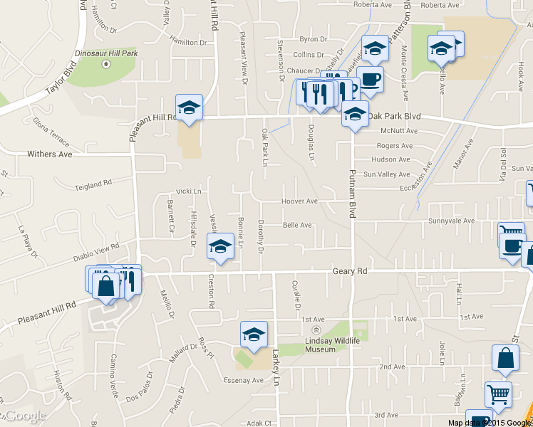 map of restaurants, bars, coffee shops, grocery stores, and more near 2984 Dorothy Drive in Pleasant Hill