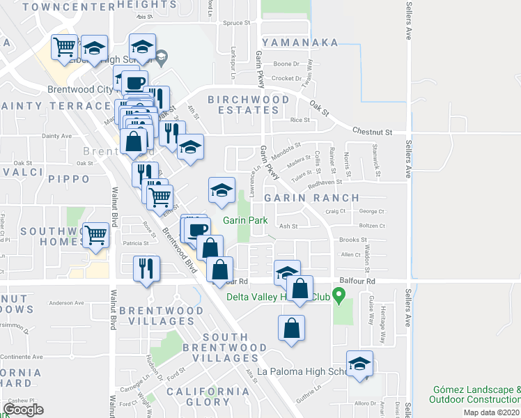 map of restaurants, bars, coffee shops, grocery stores, and more near 259 Honeysuckle Street in Brentwood