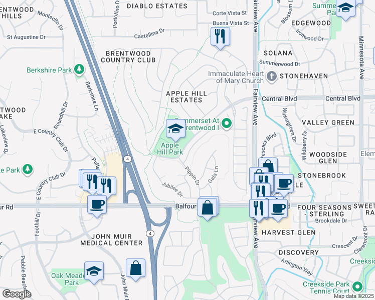 map of restaurants, bars, coffee shops, grocery stores, and more near 1898 Crispin Dr in Brentwood