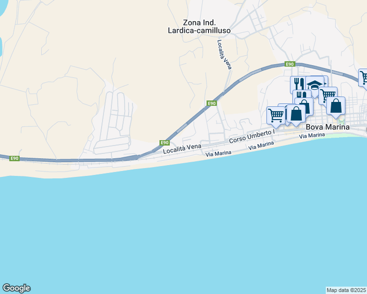 map of restaurants, bars, coffee shops, grocery stores, and more near 298 Località Vena in Bova Marina