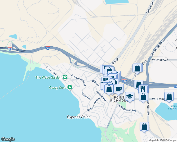 map of restaurants, bars, coffee shops, grocery stores, and more near 432 Tewksbury Avenue in Richmond