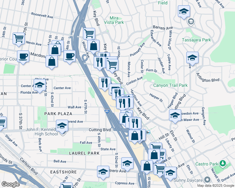 map of restaurants, bars, coffee shops, grocery stores, and more near 11858 San Pablo Avenue in El Cerrito