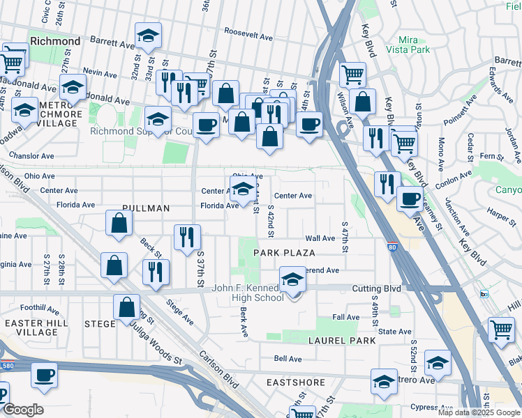 map of restaurants, bars, coffee shops, grocery stores, and more near 226 South 41st Street in Richmond